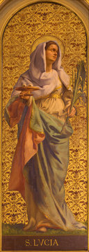 TURIN, ITALY - MARCH 13, 2017: The painting of St. Lucy in church Chiesa di Santo Tomaso by unknown artist from and of 19. cent.