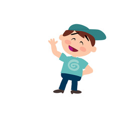 Cartoon character boy greeting; isolated vector illustration.