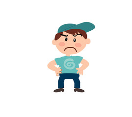 Cartoon character boy serious; isolated vector illustration.