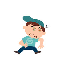 Cartoon character boy sick; isolated vector illustration.