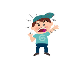 Cartoon character boy angry; isolated vector illustration.