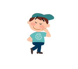 set15-09Cartoon character boy shy; isolated vector illustration.