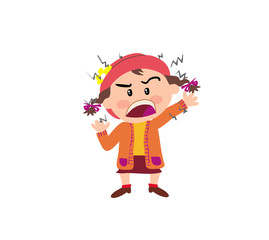 Cartoon character girl angry; isolated vector illustration.