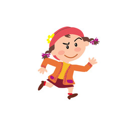 Cartoon character girl running; isolated vector illustration.