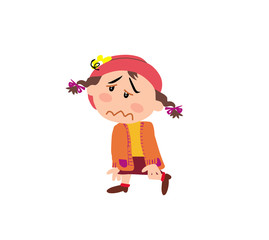 Cartoon character girl dizzy; isolated vector illustration.
