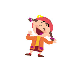 Cartoon character girl cheerful; isolated vector illustration.