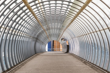 Poplar pedestrian tunnel footbridge leading to DLR station