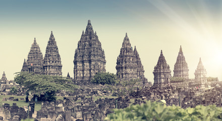 Prambanan temple complex. Java. Indonesia. Retro effect...