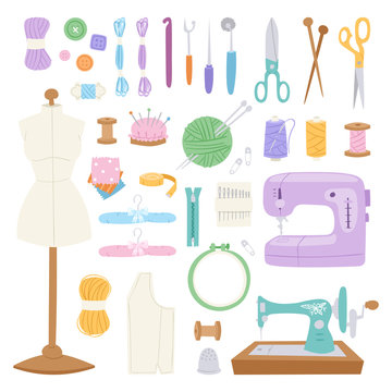 Embroidery fancy-work fine needle-work hobby accessories sewing needle equipment vector illustration