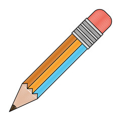 white background with colored crayon silhouette of pencil with eraser vector illustration