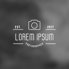 Logo for photographer with thin line icon of camera. Minimalistic simple vector illustration.