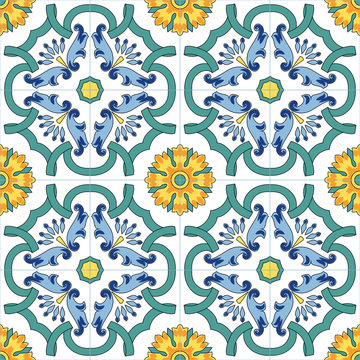 Seamless vector pattern with hand drawn traditional motifs of southern italy ceramics 
