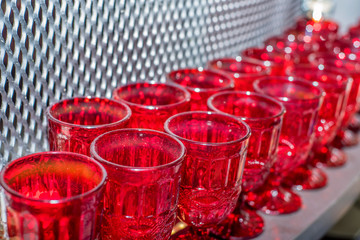 Close up empty red wineglasses at banquet