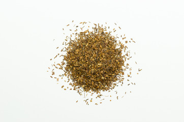 Close-up view of Rooibos tea stack of piles isolated on white background