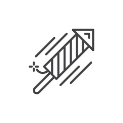 Fireworks rocket line icon, outline vector sign, linear style pictogram isolated on white. Petard symbol, logo illustration. Editable stroke. Pixel perfect