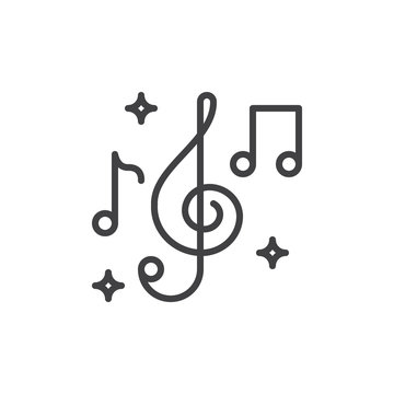 Treble clef and music notes line icon, outline vector sign, linear style pictogram isolated on white. Music symbol, logo illustration. Editable stroke. Pixel perfect