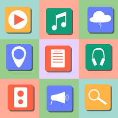 Set of Music Icons. Colorful Flat Design.
