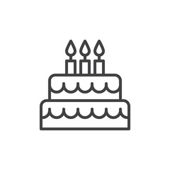 Birthday cake line icon, outline vector sign, linear style pictogram isolated on white. Symbol, logo illustration. Editable stroke. Pixel perfect