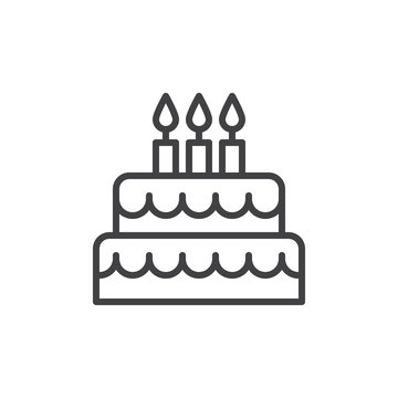 Birthday cake line icon, outline vector sign, linear style pictogram isolated on white. Symbol, logo illustration. Editable stroke. Pixel perfect