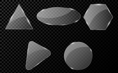 Realistic glass objects. A set of blank banners for your projects. Hi-tech in design. Brilliant, clear glass. Vector illustration