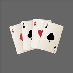 Set of four aces playing cards suits. Winning poker hand. JPG include isolated path. eps10