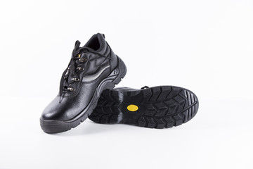 Male Black Boot on White Background, Isolated Product, Top View, Studio.