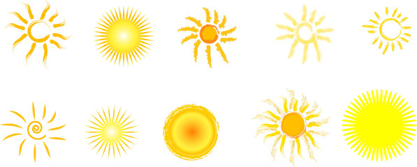 gelbe Sonne verschiedene Sonnen gemalt als Set