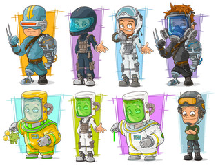 Cartoon soldier scientist with mask character set