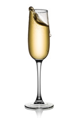 Champagne glass with splash. Isolated on white