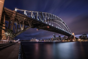 Night skyline of Sydney downtown  with Harbour Bridge, NSW, Australia