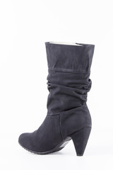 Female Black Boot on White Background, Isolated Product, Top View, Studio.