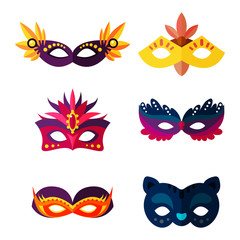 Authentic handmade venetian painted carnival face masks party decoration masquerade vector illustration
