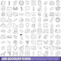 100 account icons set, outline style