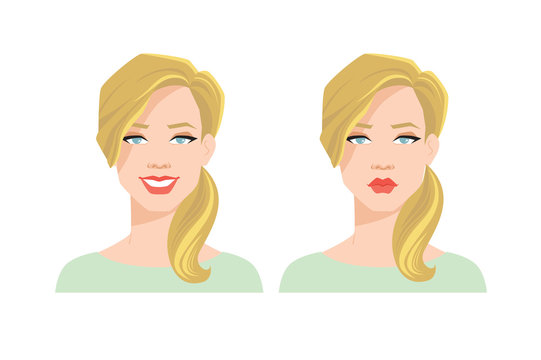 Vector illustration of pretty woman's face with different emotions.