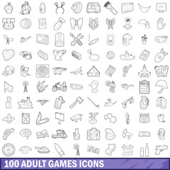 100 adult games icons set, outline style