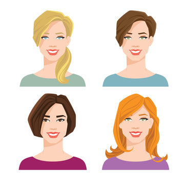 vector illustration of woman's face with different hair style and color on white background