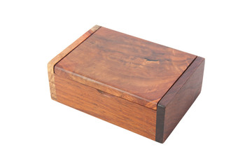 Wooden box made of wood Maceaomg, for a business card, Isolated on white background.
