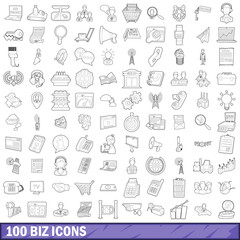 100 biz icons set, outline style