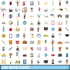 100 book icons set, cartoon style