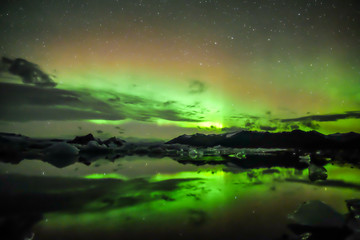 Northern light at Jokulsarlon in Iceland, Beautiful natural