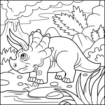 Cartoon cute triceratops coloring book
