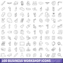 100 business workshop icons set, outline style