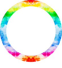 rainbow watercolor circle paint splash . illustration for design wedding invitation, greeting or birthday card, web banner, tag, label, logo and text on white background