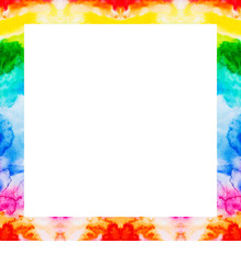rainbow watercolor square paint splash . illustration for design wedding invitation, greeting or birthday card, web banner, tag, label, logo and text on white background
