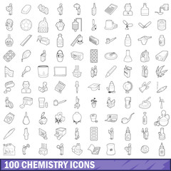 100 chemistry icons set, outline style