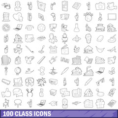 100 class icons set, outline style