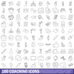 100 coaching icons set, outline style