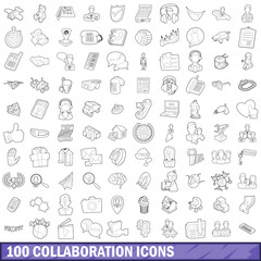 Fototapeta na wymiar 100 collaboration icons set, outline style