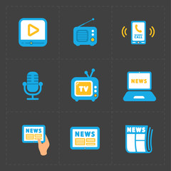 Vector Media Icons set on dark background