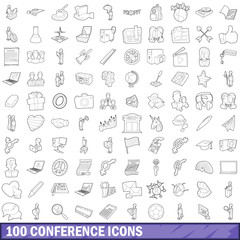 100 seminar icons set, outline style